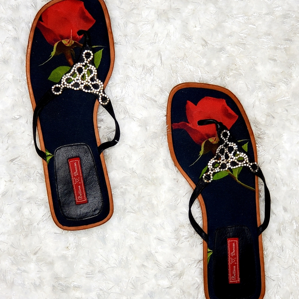 Bettina Duncan rinestone flip flops. Size 8